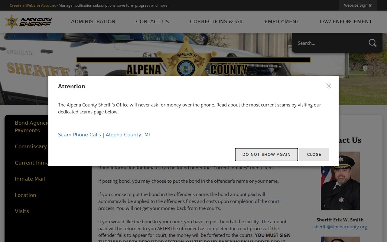 Alpena County arrest record bond agencies and payment instructions