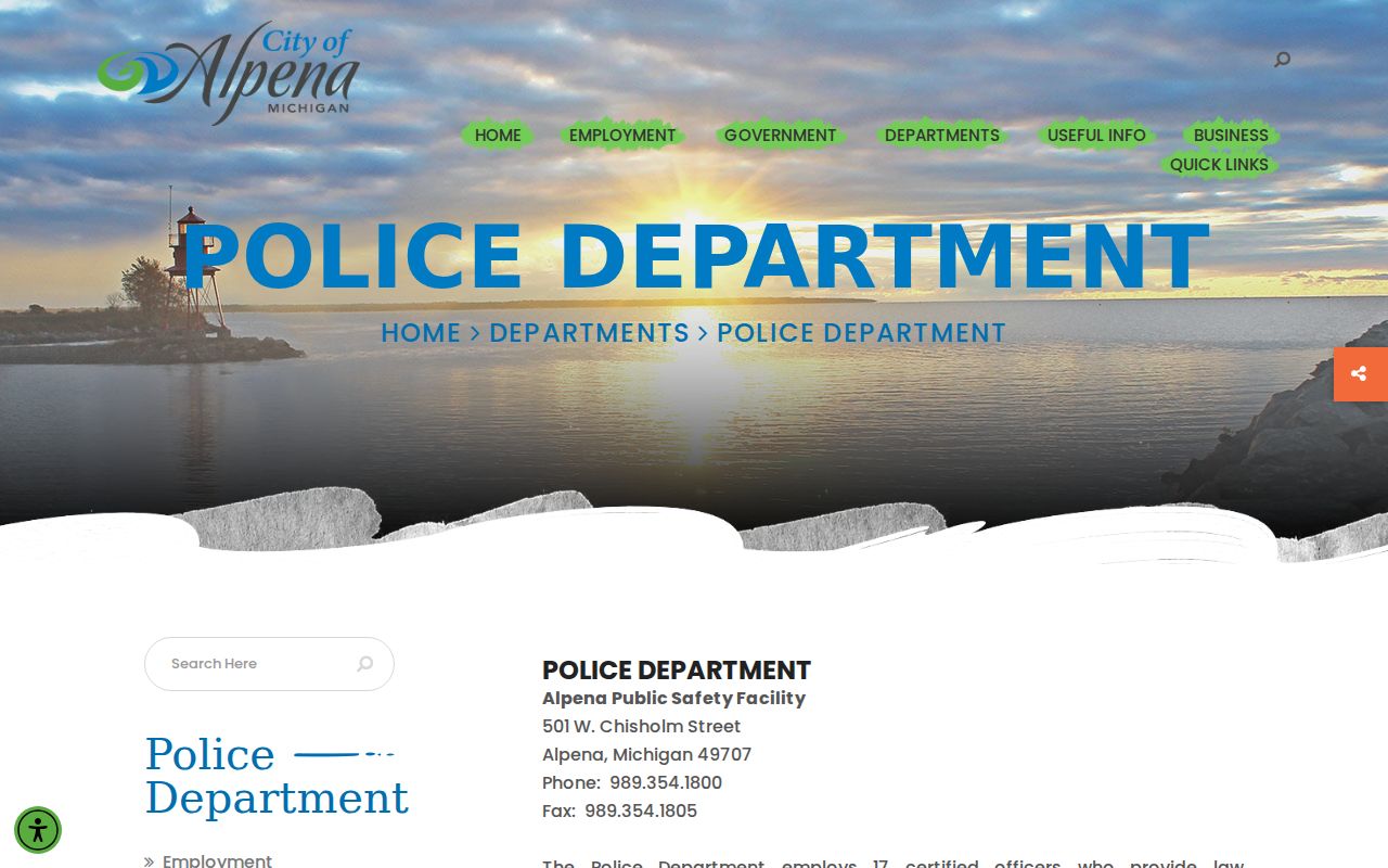 Alpena Police Department official records and contact page