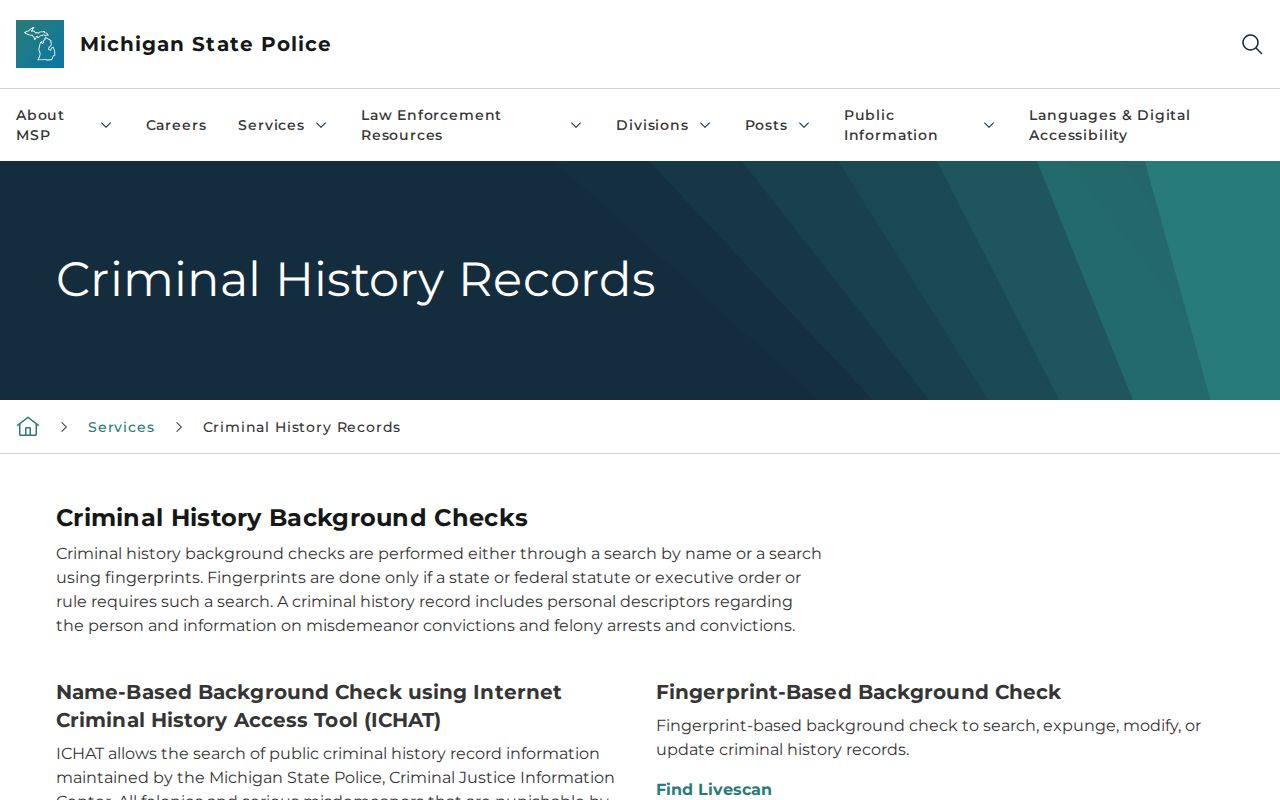 Michigan ICHAT criminal history access for Alpena County records