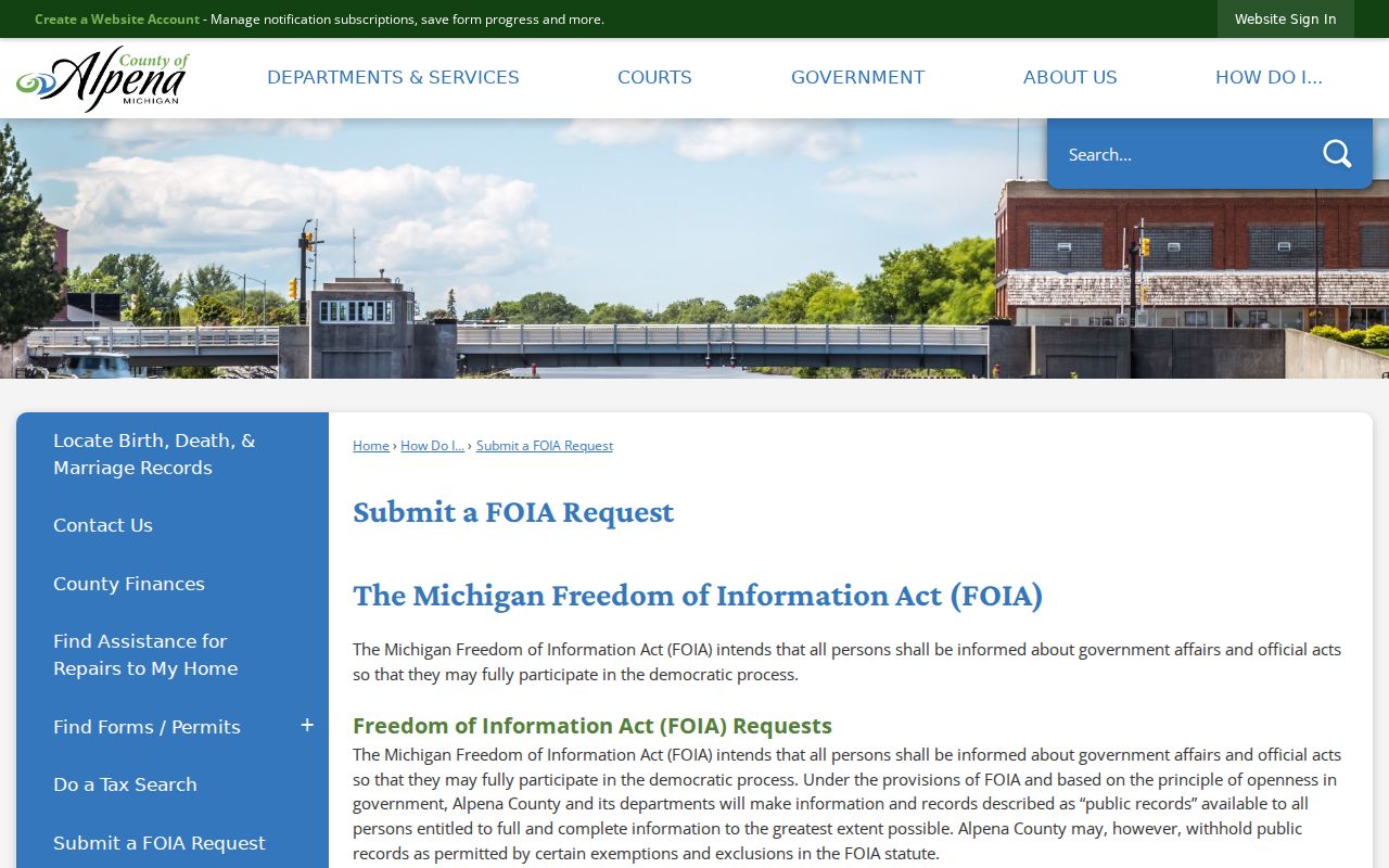 Alpena County criminal records FOIA request channels