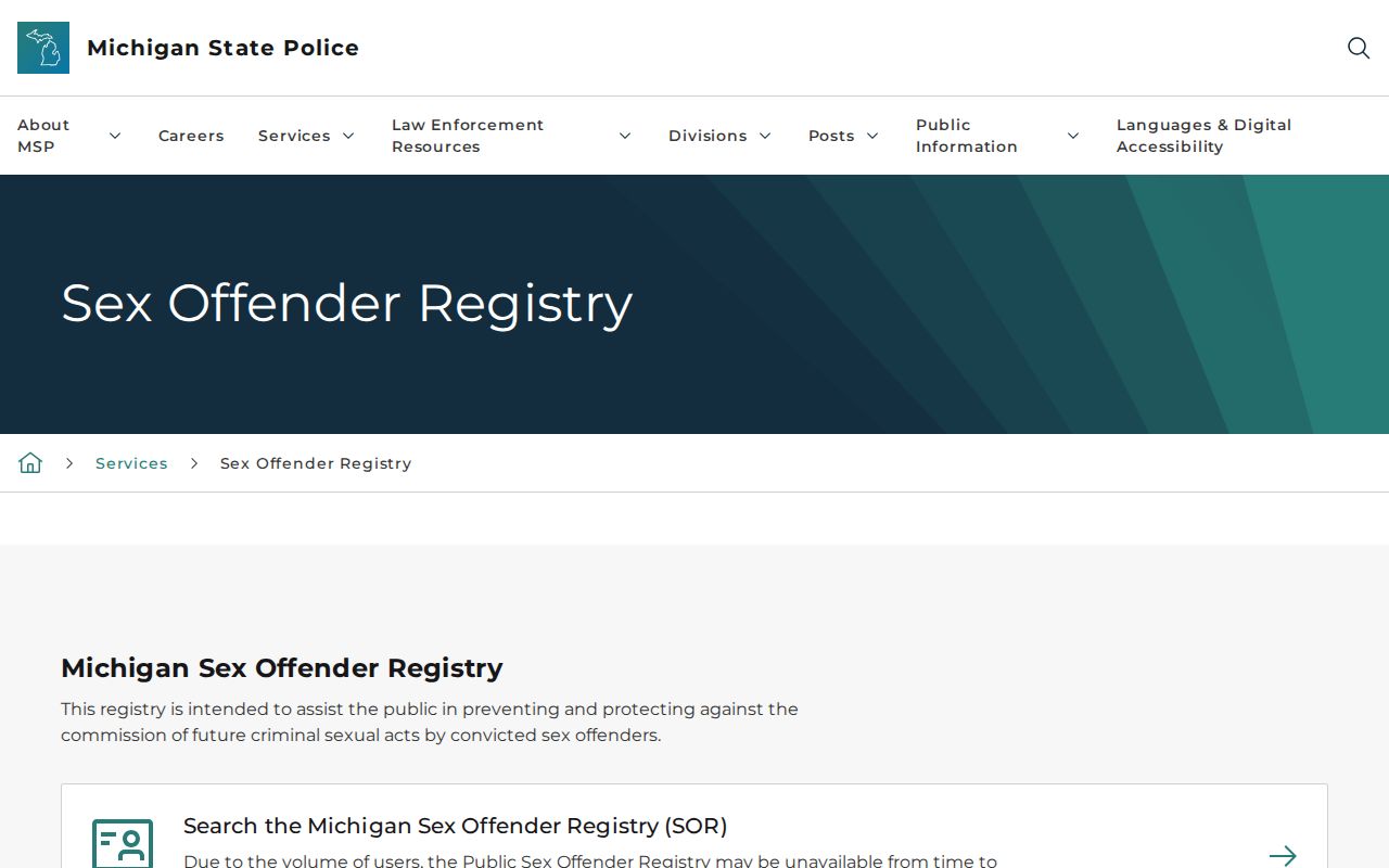 Michigan Public Sex Offender Registry search information for Alpena County